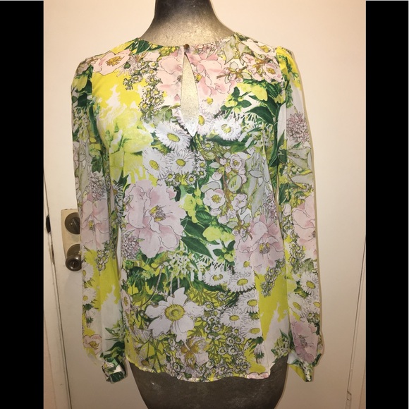 Zara Tops Zara Floral Long Sleeve Sheer Rope Single Button Poshmark